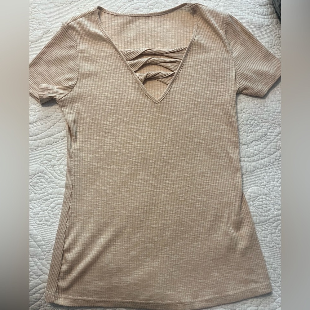Beige V-Neck Women Top